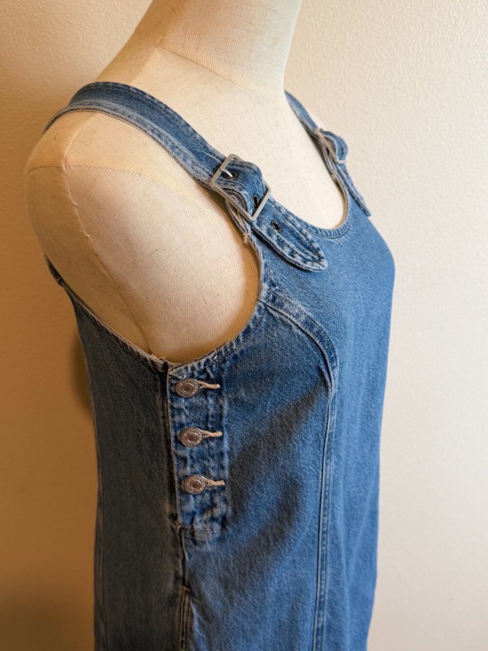 Levi's Blue Denim Overall Pinafore Mini Dress Size XS - Picture 3 of 8